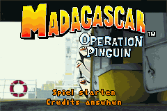 Madagascar title screen for GameBoy Advance
